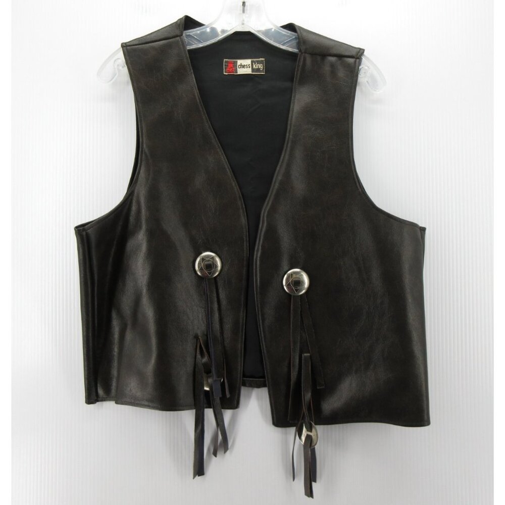 VINTAGE Chess King Vest Medium Faux Leather Southwest Moto Western 80s
